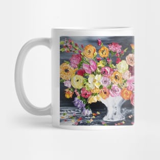 Rainbow Blooms, Gorgeous Flowers in Vase, Floral Bouquet Painting, Original Art, Textured Painting Mug